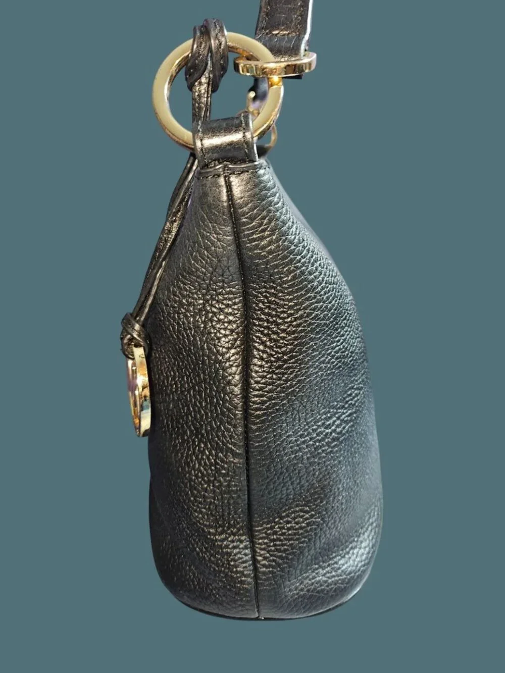 Michael Kors Rhea Black Pebbled Leather Shoulder Bag